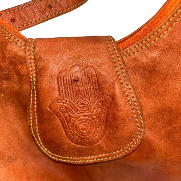 Hamsa Hand tooled dyes leather Moroccan cross body purse bag - Picture 2 of 8